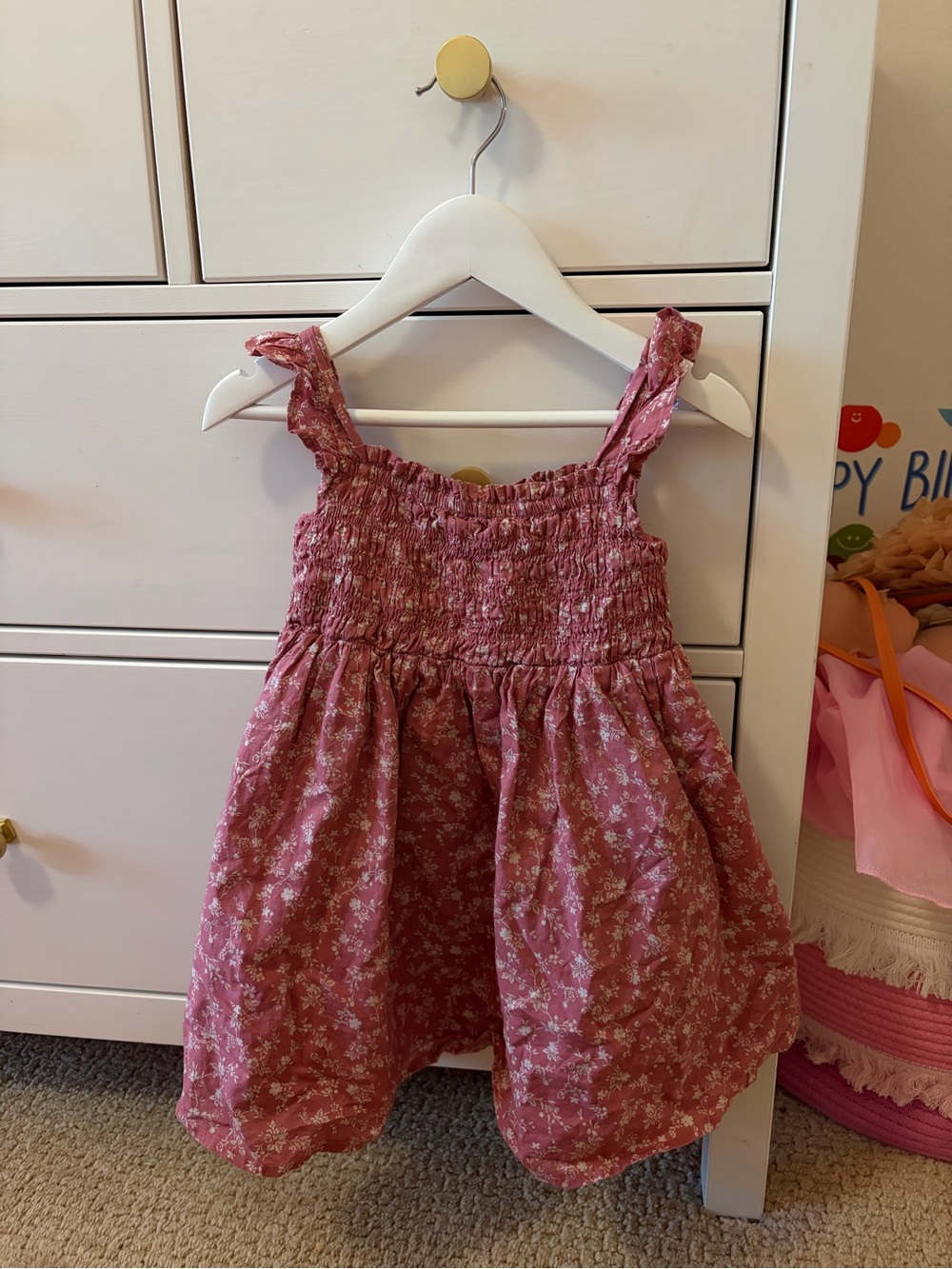 Baby Gap Girls 3T Dusty Rose Floral Smocked Dress 100% Cotton
